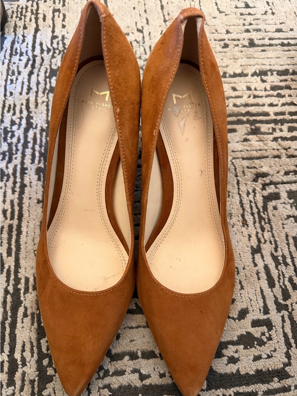 Marc Fisher Pointed-Toe Suede Pumps in Cognac Brown